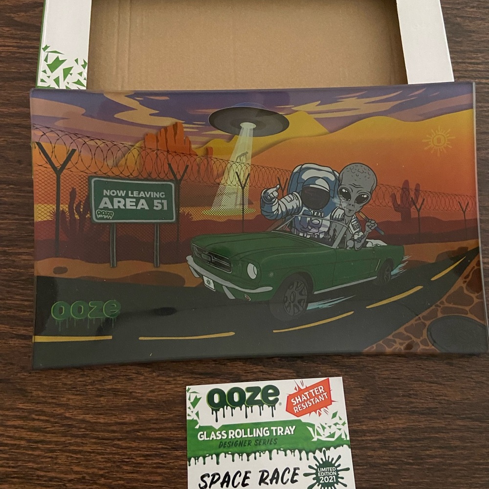 Glass Art Tray - Green and Orange Alien Design